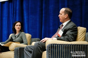 Anne Rung, senior director of administration, Department of Commerce, and Tony Trenkle, chief information officer and director of the Office of Information Services in the Centers for Medicare and Medicaid Services, Department of Health and Human Services, join together for the January panel session.